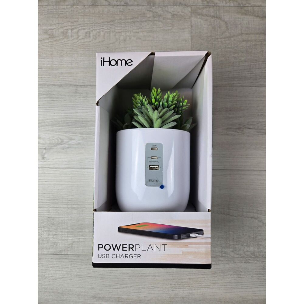 iHome PowerPlant 30W 3 Port USB Desk Charger Artificial Succulent Planter NIB